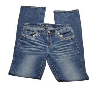 Ariya‎ Jeans Exclusively Curvy Bootcut Blue Denim Embellished Pockets Size 11/12